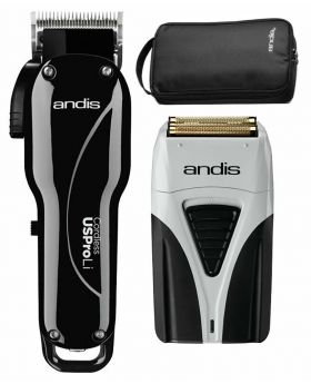 Andis Combo Cordless US Pro Li Clipper Black And Profoil Plus Cordless  Foil Shaver TS2