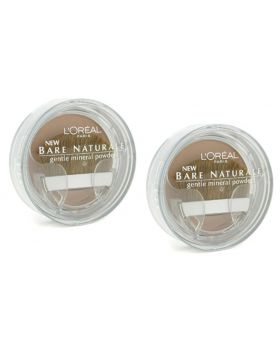 2x L'Oreal Bare Naturale Gentle Mineral Powder Soft Ivory Compact with Brush #408