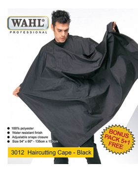 Wahl 100% Polyester & Water Resistant Salon Cape 5+1 3012 (Black)