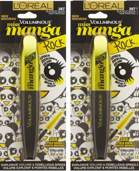 2x L'oreal Paris Voluminous Miss Manga Rock Mascara-Blackest Black 387