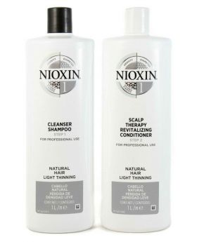Nioxin System 1 Cleanser Shampoo and Scalp Revitaliser Conditioner Duo 1L 